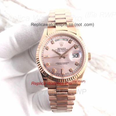 Copy Rolex Day-Date Rose Gold Diamond Rose Gold Dial Watch